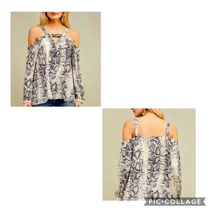 Cold shoulder snake print top